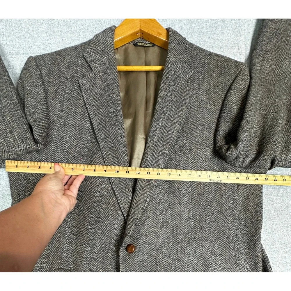 Vintage Tweed Blazer Mens 50 Brown Unstructured Wool Herringbone Jacket